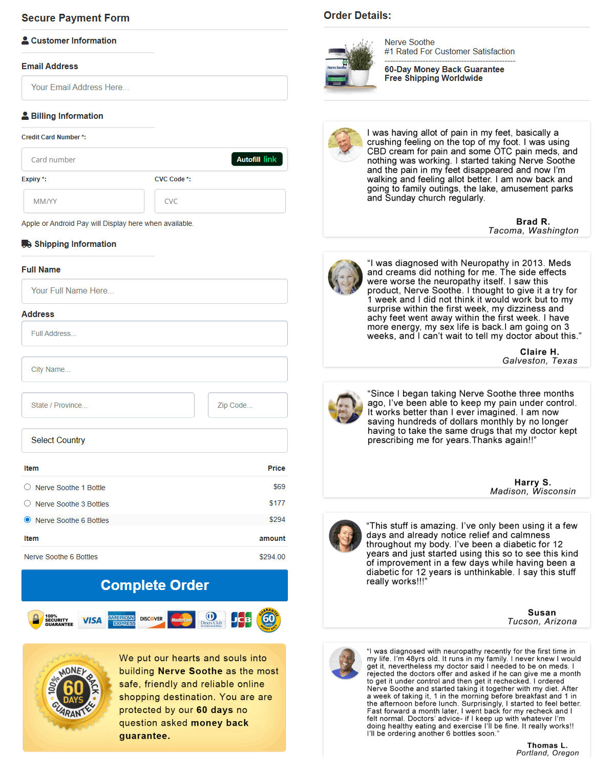 Nerve Soothe Checkout page